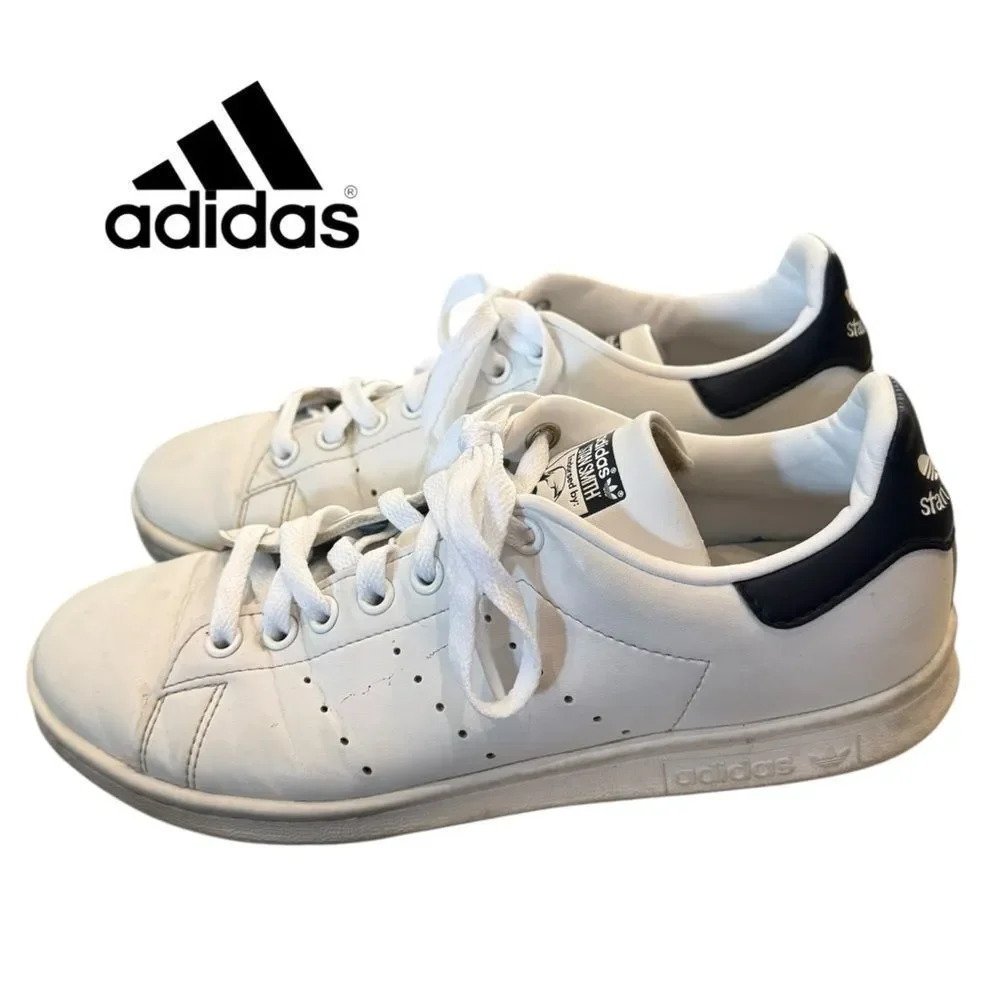 Adidas Stan Smith White Collegiate Navy Leather Men's Tennis Shoes Sneakers 6.5